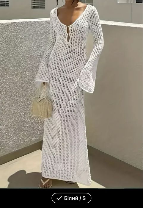 Сукня біла вʼязана туніка прозора