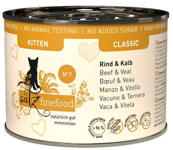 Wołowo-cielęca karma dla kociąt bez zbóż i GMO - Catz Finefood 200g