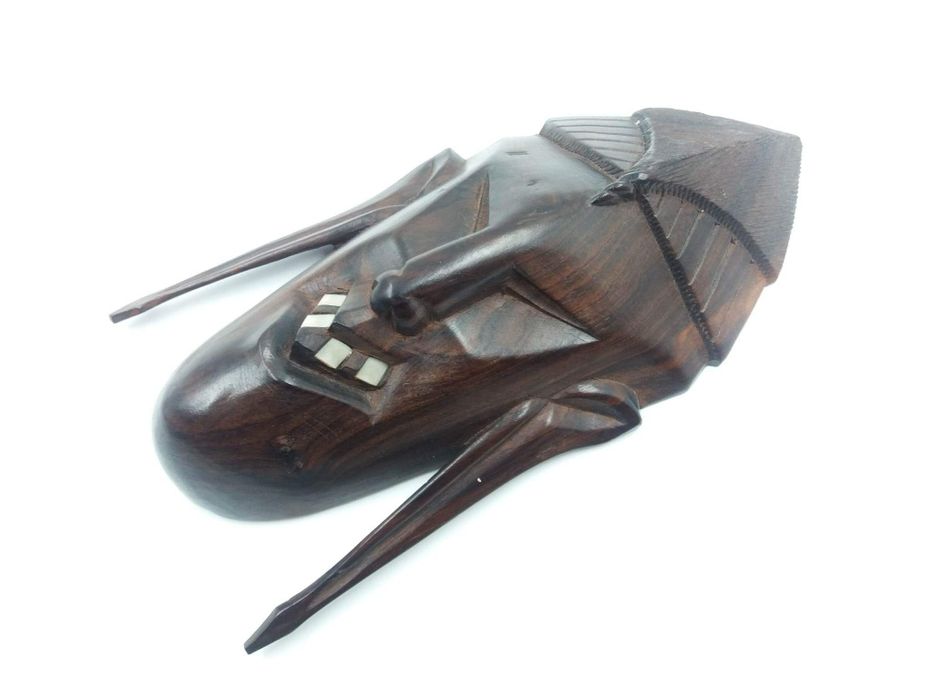 Ciekawa drewniana maska afrykańska z hebanu