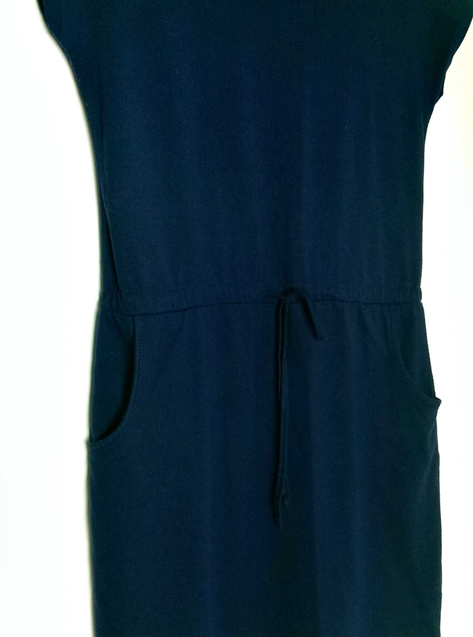 Sukienka niebieska granatowa z kieszeniami wiązana XS