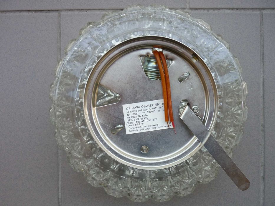 Plafon  PRL szkło WILKASY, POLAM, kryształowy NOWY