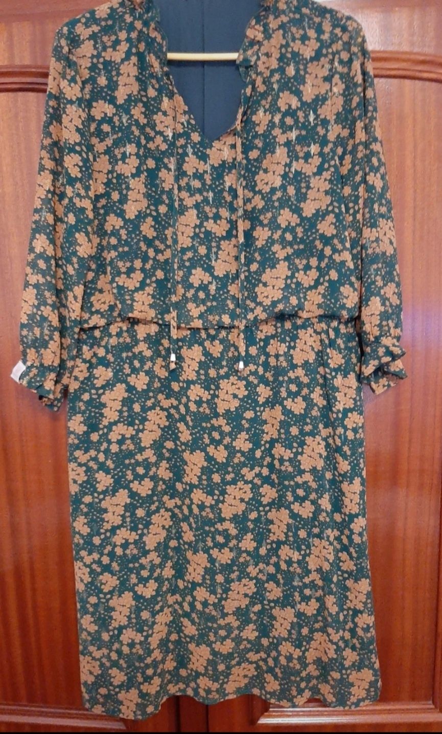 Vestido verde e dourado