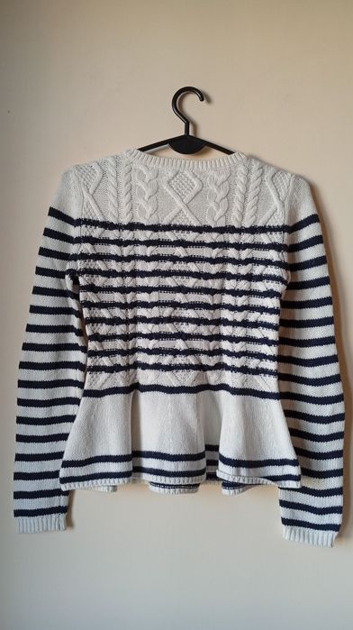 Biały sweter w paski z wełną  i kaszmirem, Massimo Dutti, rozmiar S