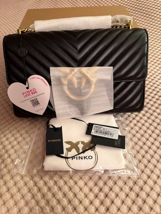 NOWA! Torebka Czarna skórzana Pinko One Love Chevron