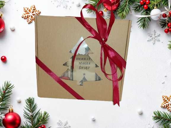 Box choinka, prezent, herbaty, sok, miód, czerpak,świeczka sojowa mała