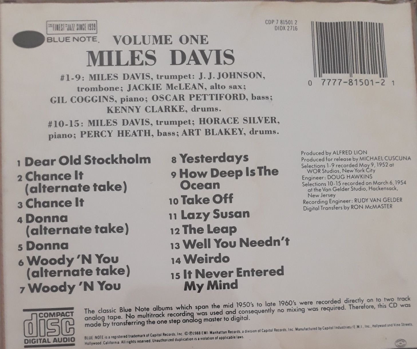 CD Miles Davis Volume 1