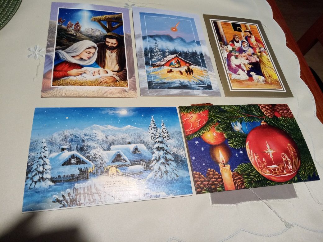 Kartki świąteczne Bożonarodzeniowe 5 sztuk z kopertami 8 zł