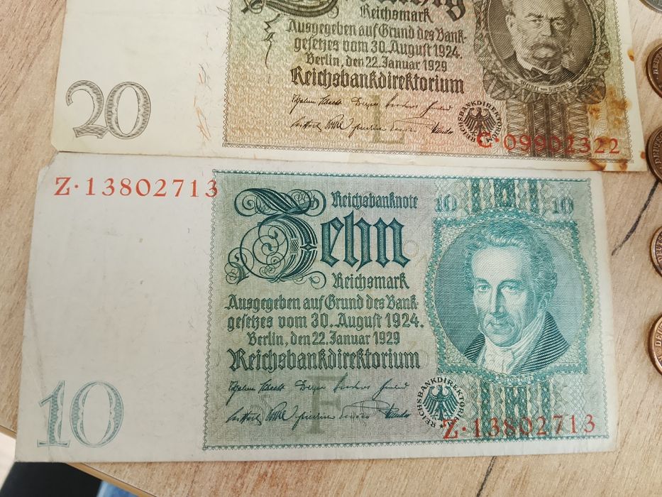 Banknoty + Monety Niemieckie 1901 - 1925 Cesarstwo Niemieckie Weimar