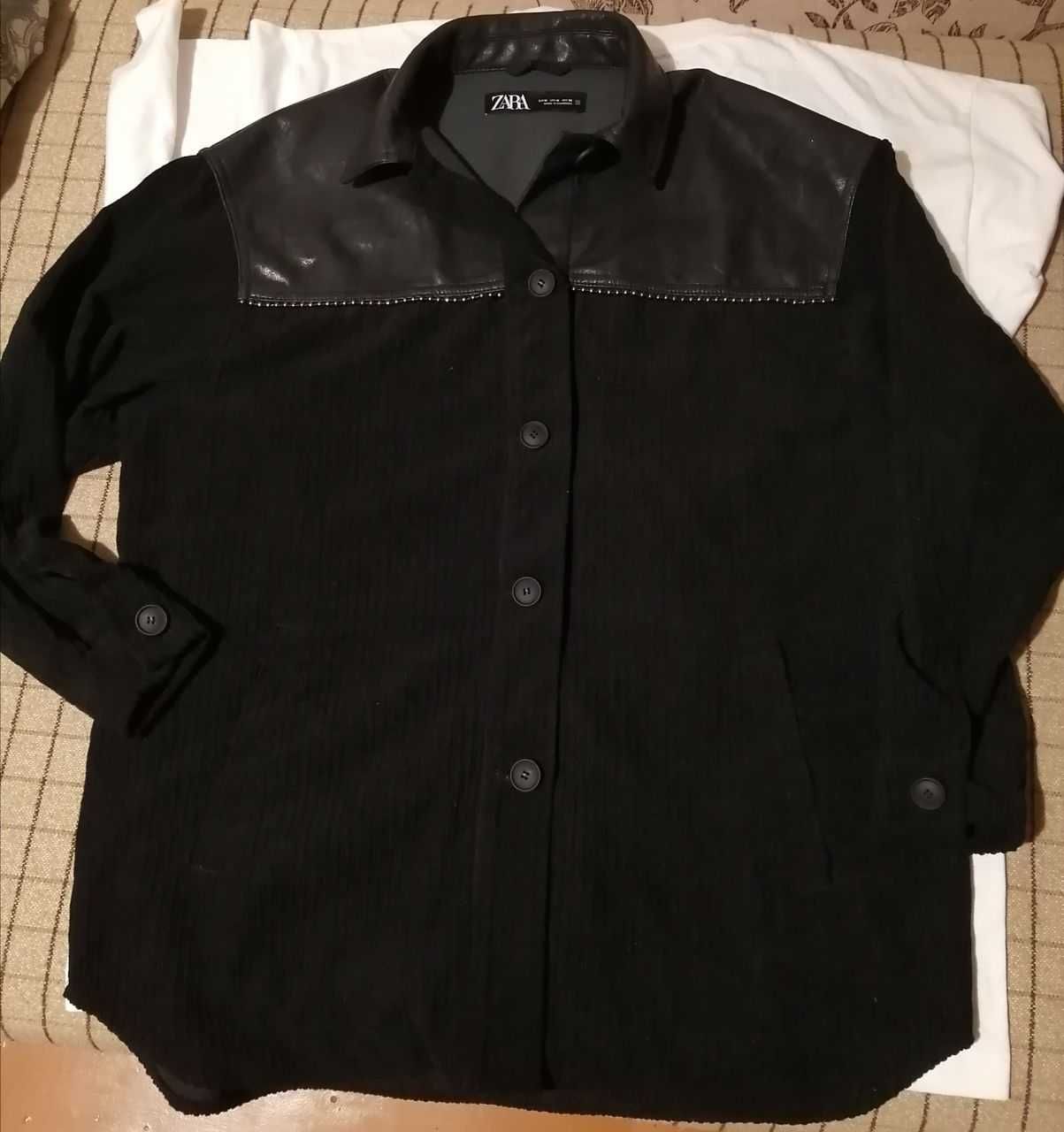 Куртка Zara вельветовая рубашка чёрная жакет зара, М женская оверсайз