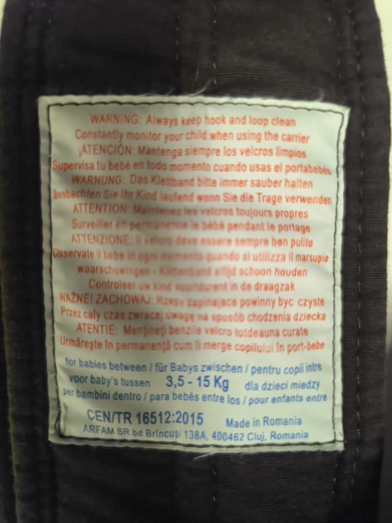 Nosidełko dla dziecka, na szelkach 3,5 -15kg
