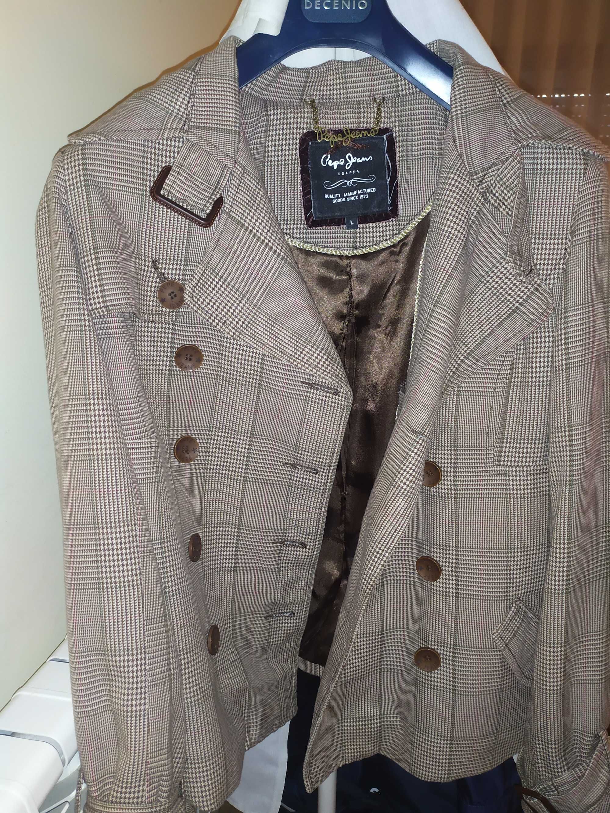 Casaco Feminino Pepe&Jeans xadrez castanho com cinto