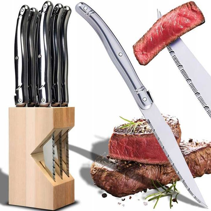 Noże Kuchenne Do Steków Zestaw Noży 6 El W Bloku Do Grilla Ostre Ząbki