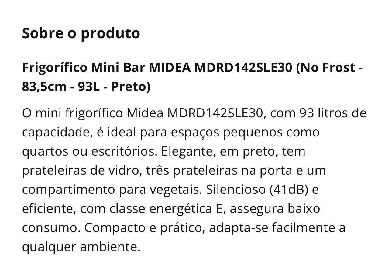 Frigorífico Mini Bar MIDEA MDRD142SLE30