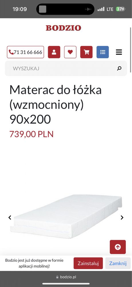 Sprzedam materac jednoosobowy 90x200 bambusowy Bodzio