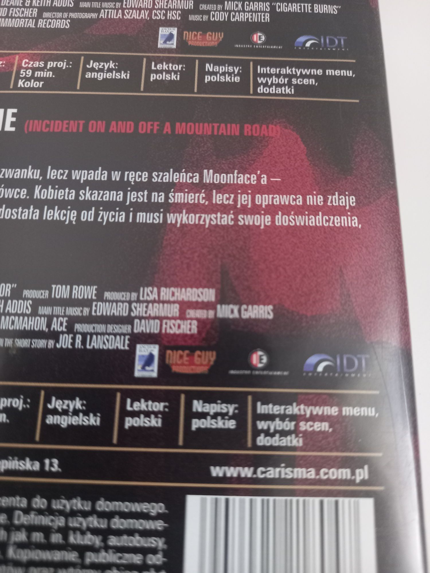 Mistrzowie horroru Cigarette Burns Incydent na górskiej trasie DVD