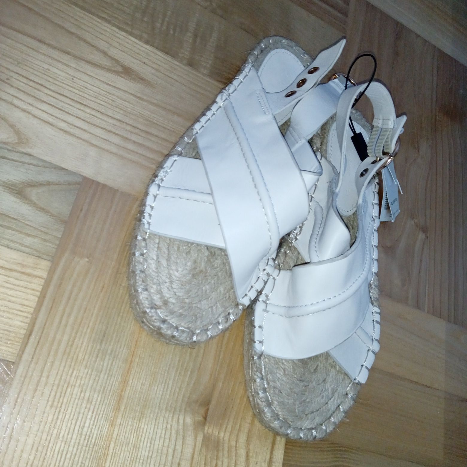 Skórzane sandałki espadryle białe skóra naturalna sandały Reserved 39