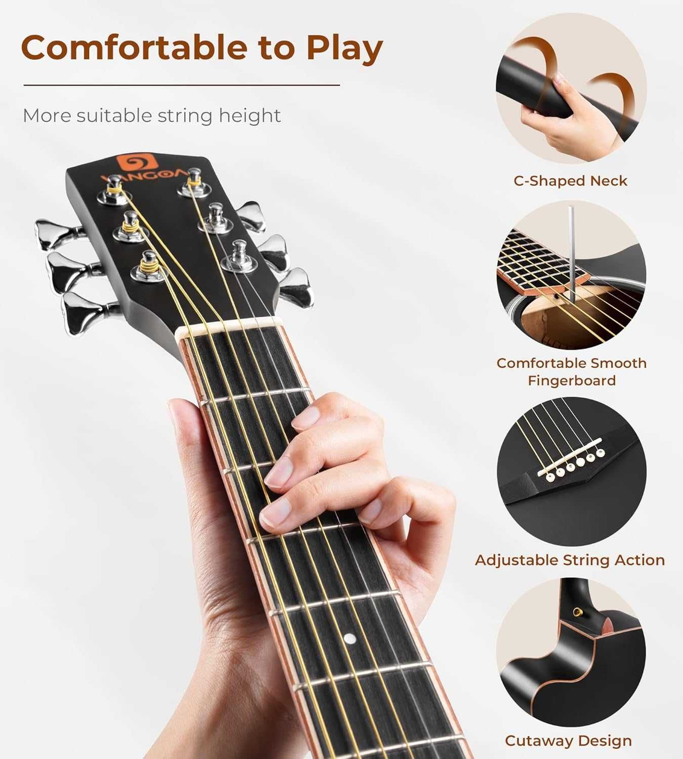 Vangoa Gitara leworęczna 4/4 Elektryczna gitara akustyczna