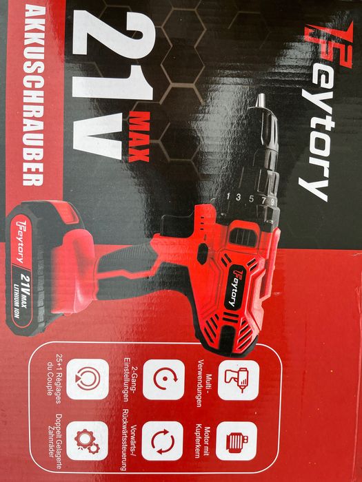 FEYTORY- Zestaw wkrętarek akumulatorowych 21 V z oświetleniem LED