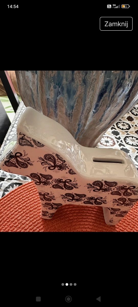 Konik porcelanowy szwedzki skarbonka Dalarna styl skandynawski