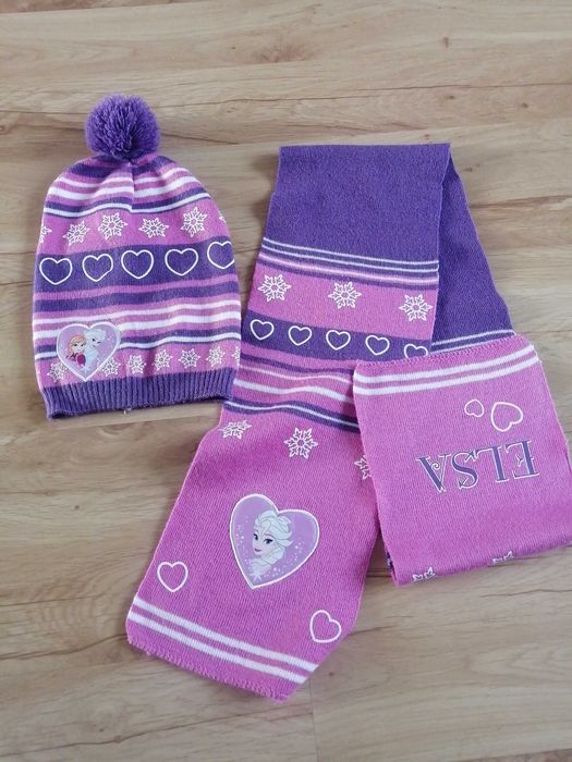 Czapka i szalik r. 3-4 lata dziewczęce Elsa na wiosnę