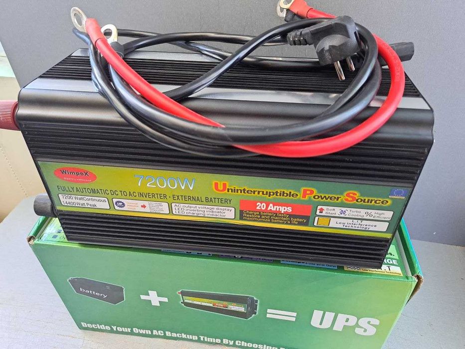Инвертор с зарядкой  7200W 20А Преобразователь 12V-220V. ИБП для дома