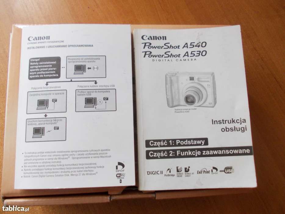 Karton i instrukcja obsługi Canon A 530