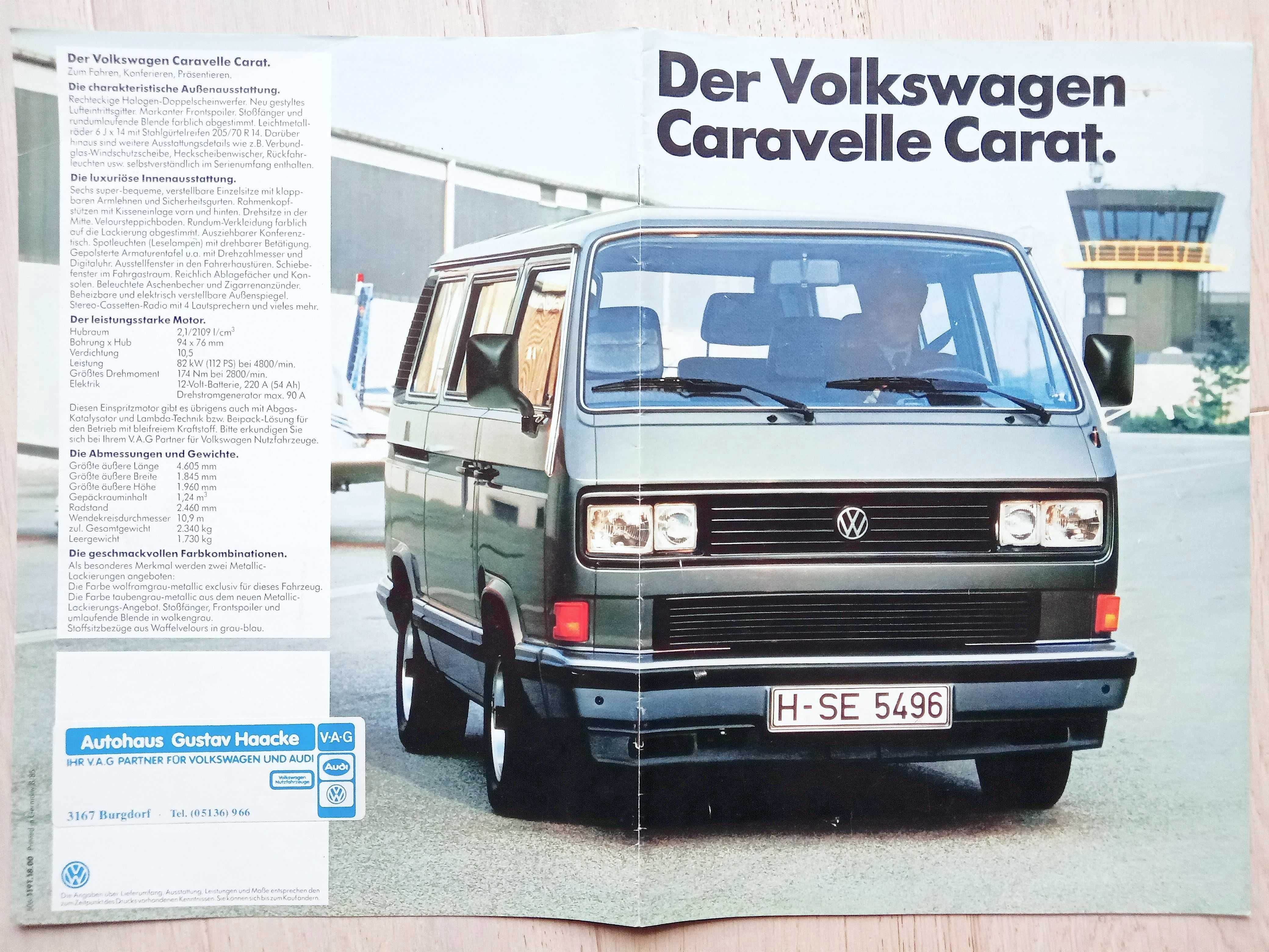 Volkswagen T3 Caravelle Carat - prospekt 1985 stan BDB- *RABATY 10%