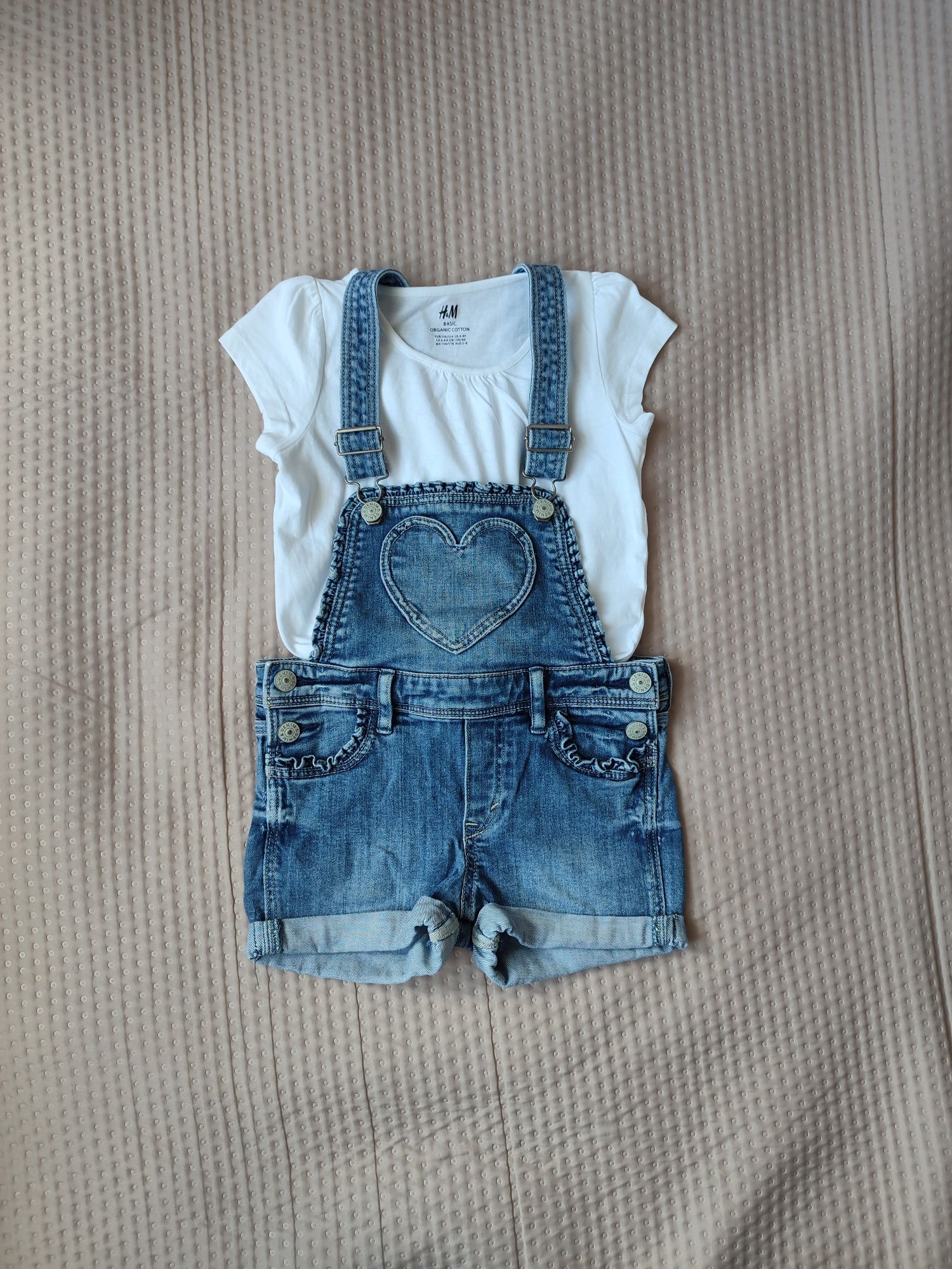 Spodenki ogrodniczki H&M 110 jeansowe falbanka ciemny jeans