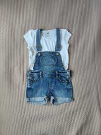 Spodenki ogrodniczki H&M 110 jeansowe falbanka ciemny jeans