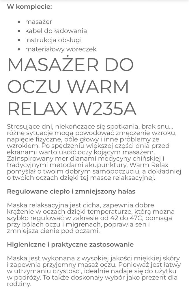 Masażer do oczu Nowy W235A Warm Relax