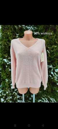 Różowy sweterek alpaka szpic damski M/L nowy z metką