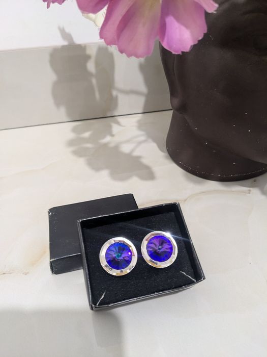 Винтажные запонки из белого металла с искусственным александритом