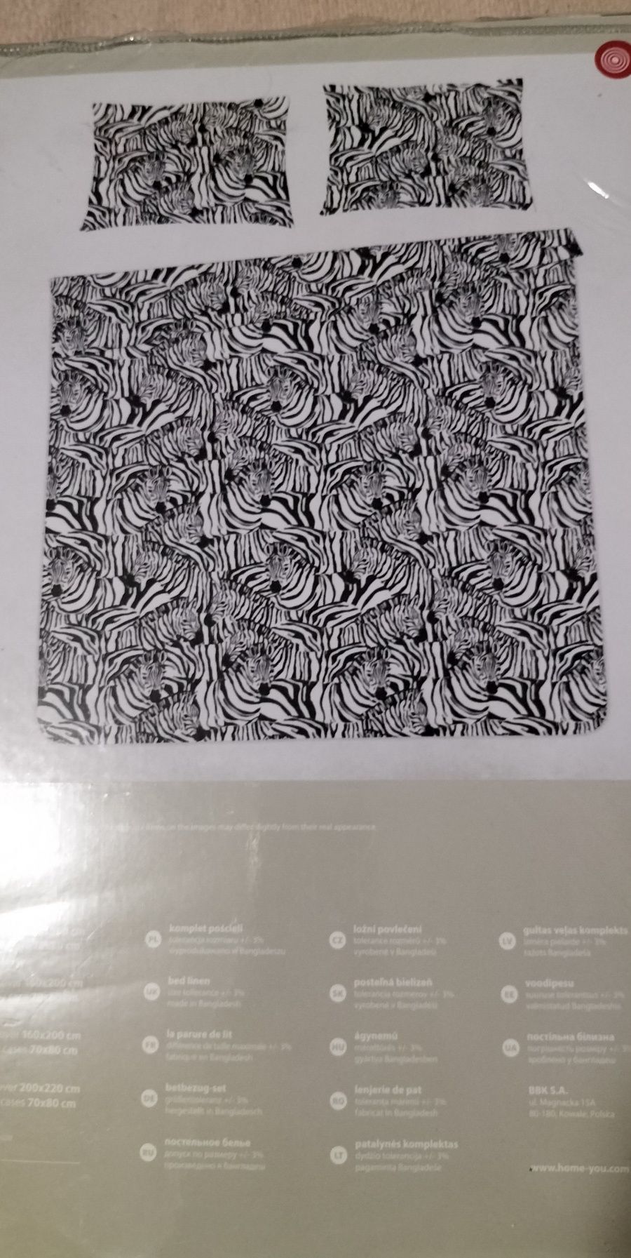 Pościel satynowa biało-czarna w zebry,200x220,2 poszewki70x80