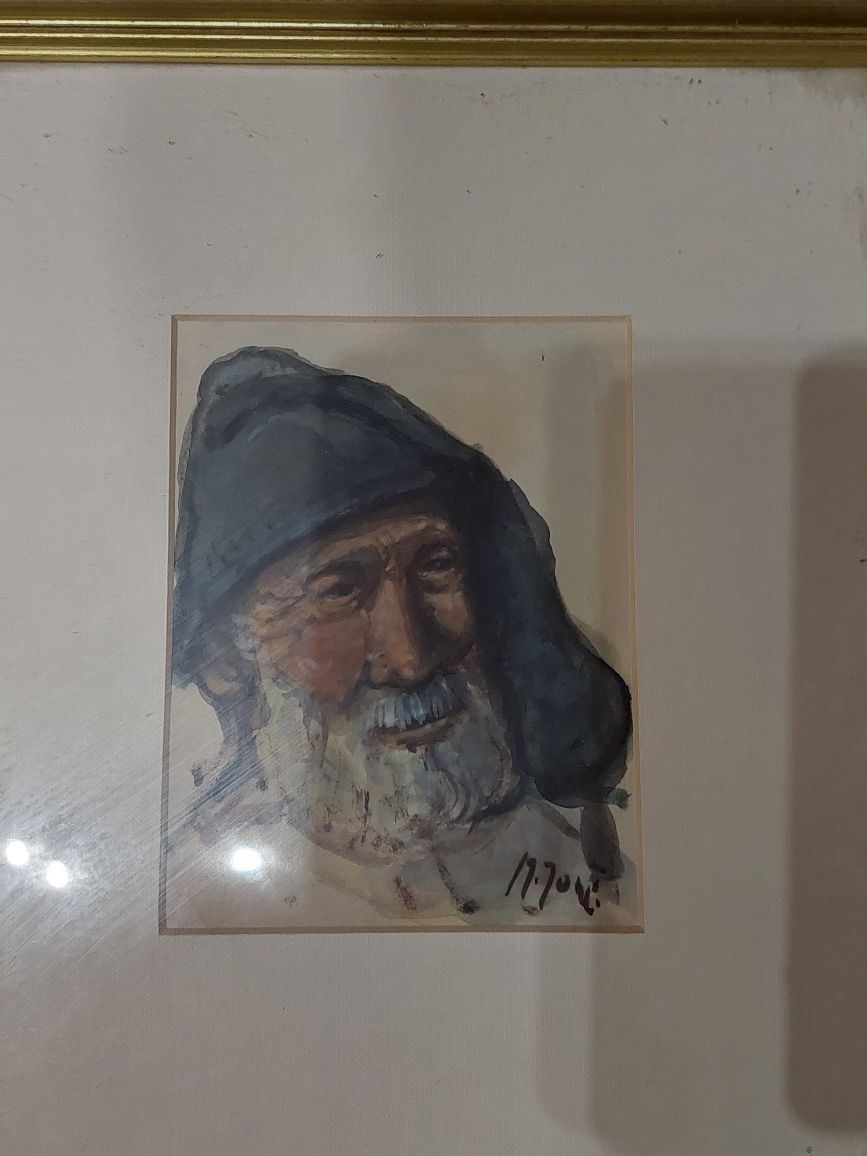 Manuel jorge ? pintura aguarela com moldura pescador
