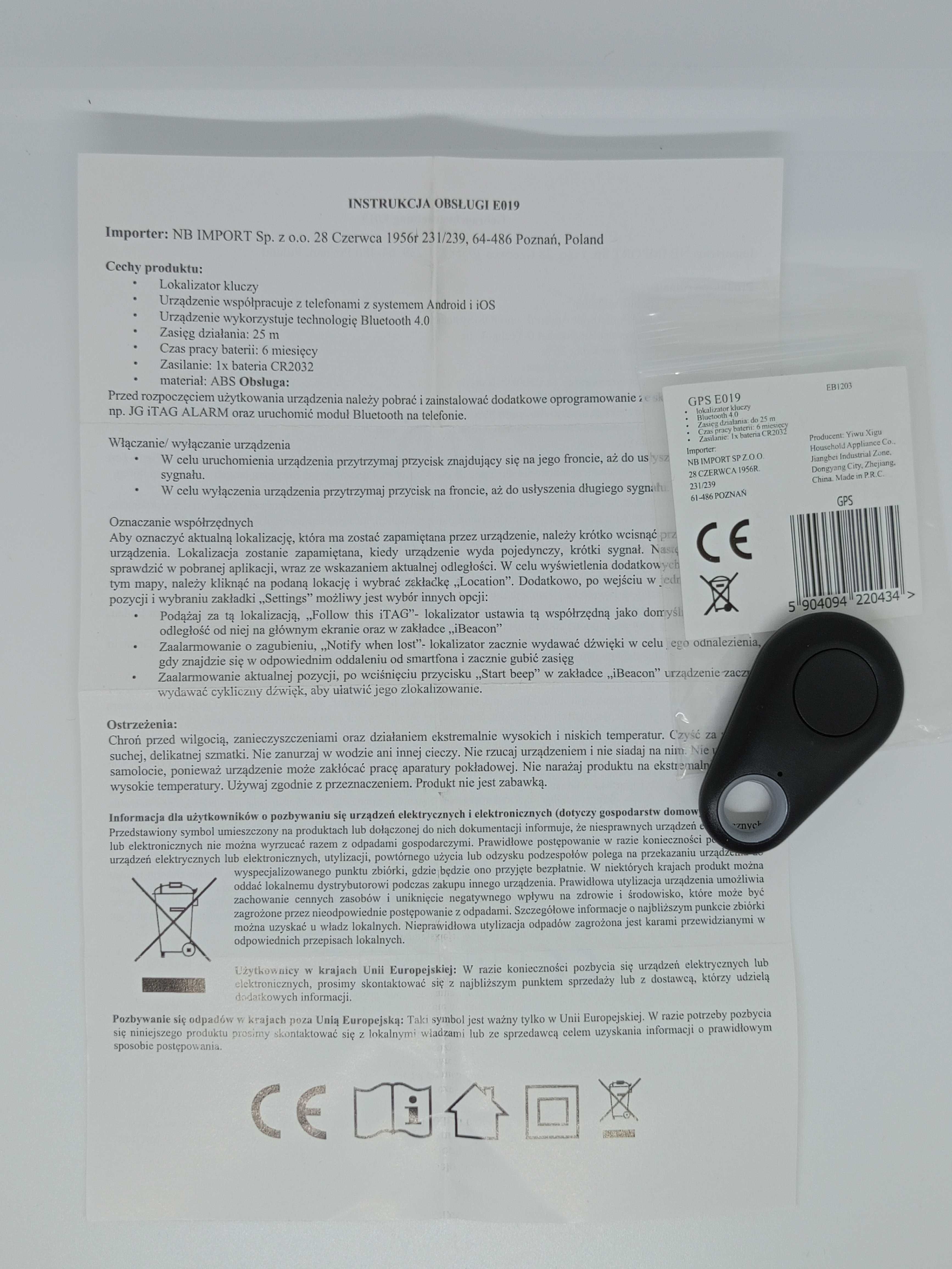 Lokalizator bluetooth GPS E019.