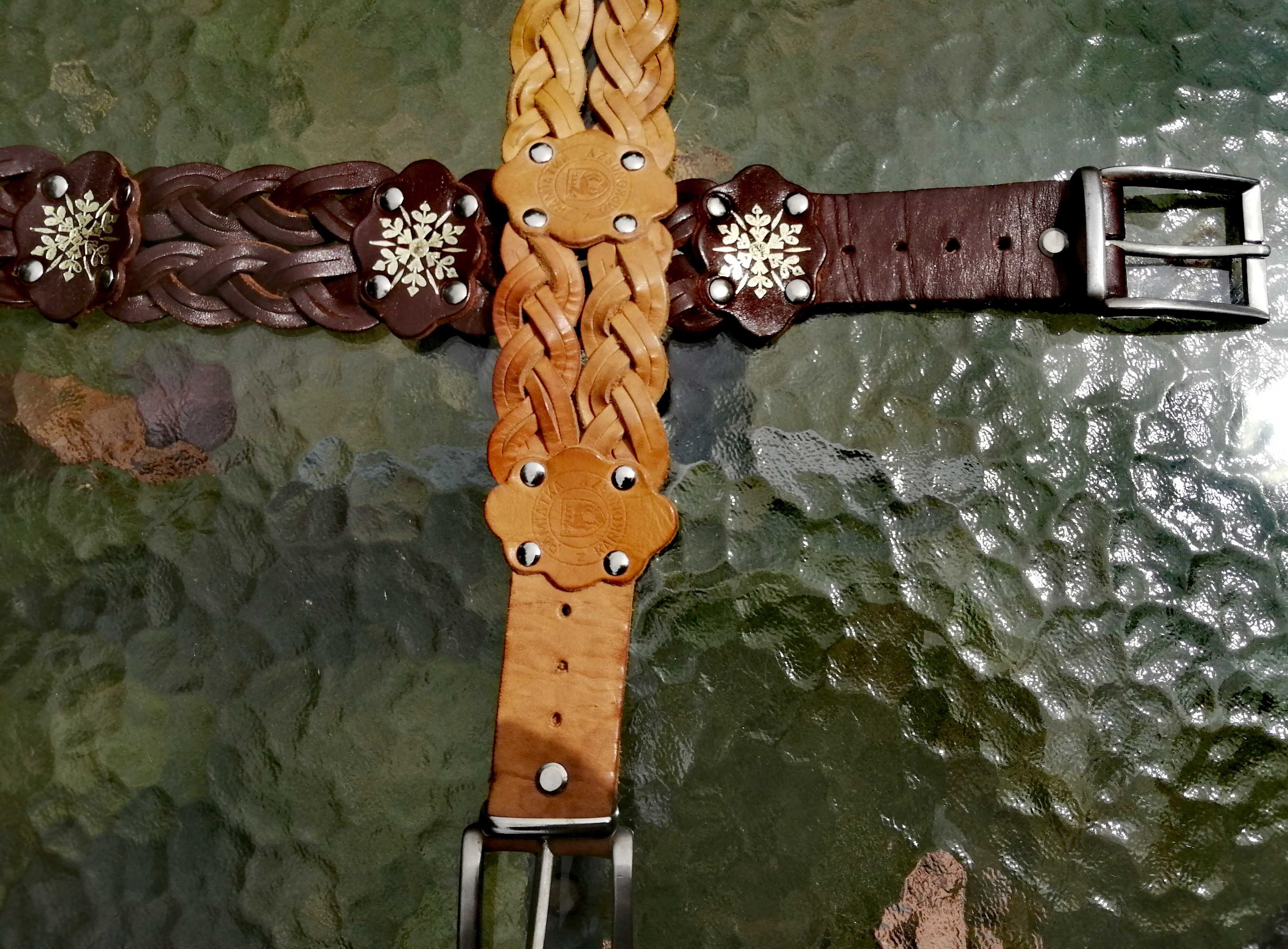 2 paski skórzane plecione