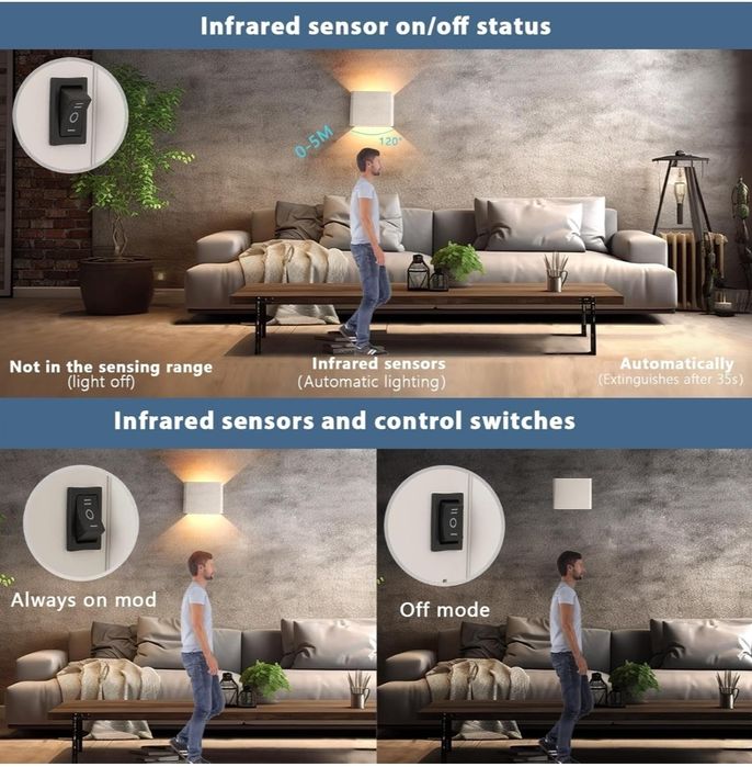 YindaLux 2 sztuki 3000mAh lampa ścienna z czujnikiem ruchu wewnątrzna