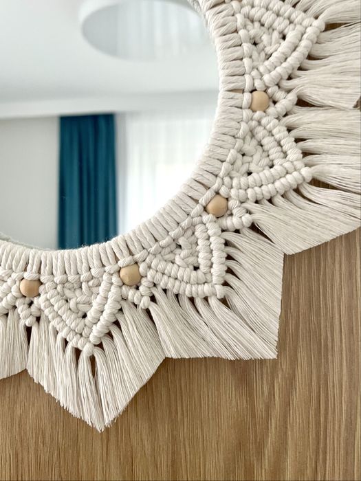 Lustro z makramą w stylu boho, makrama, handmade