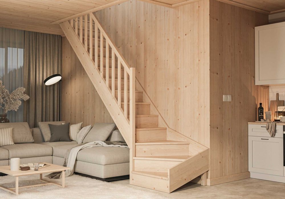 Schody drewniane z zabiegiem EQG 080RC lewe