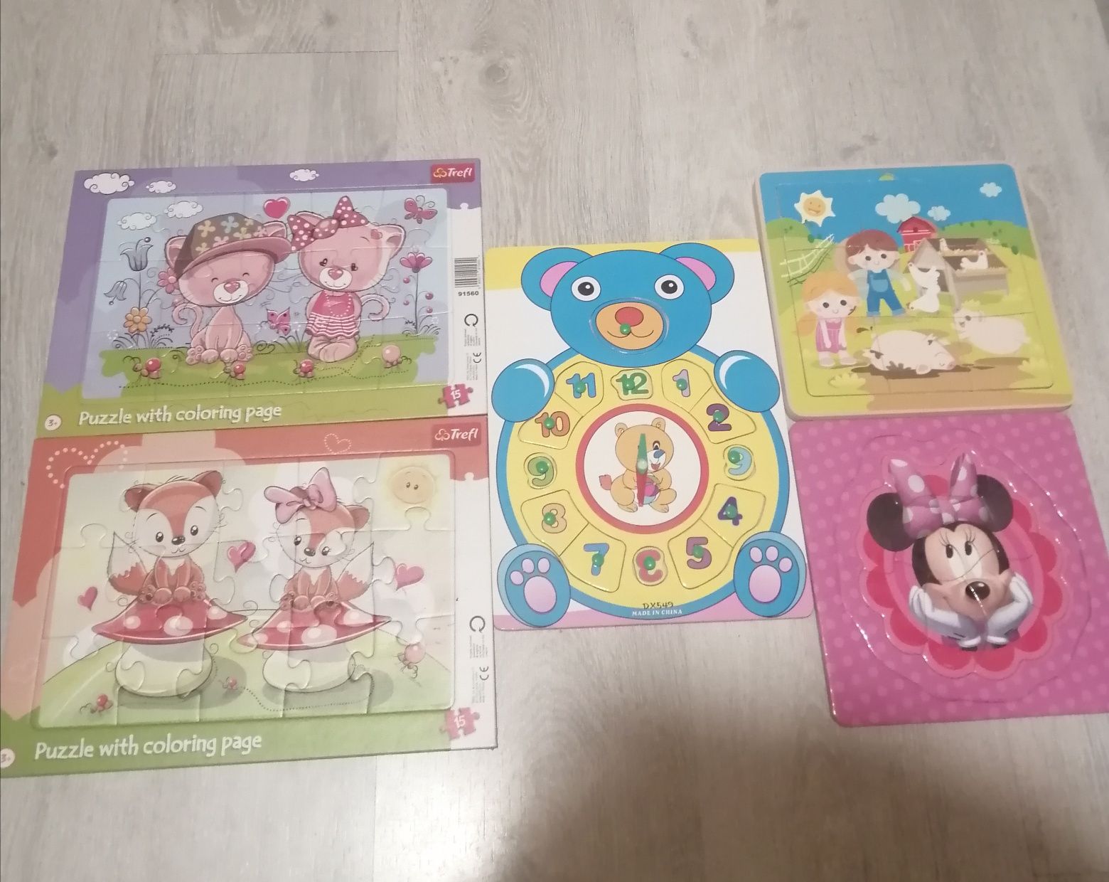 Puzzle dla malucha 5 szt minnie Mouse zegar układanki