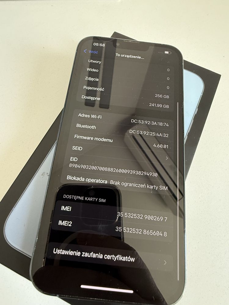 iPhone 13 Pro Max 256gb Sierra Blue Idealny Oryg Bateria 93%