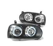 FARÓIS FRONTAIS PARA VOLKSWAGEN VW GOLF 3 91-97 ANGEL EYES PRETO