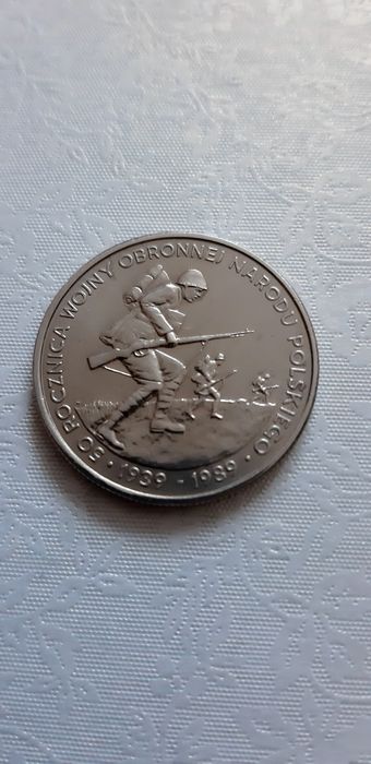 Moneta 500 zł 1989 rok.50 rocznica wojny obronnej narodu Polskiego.