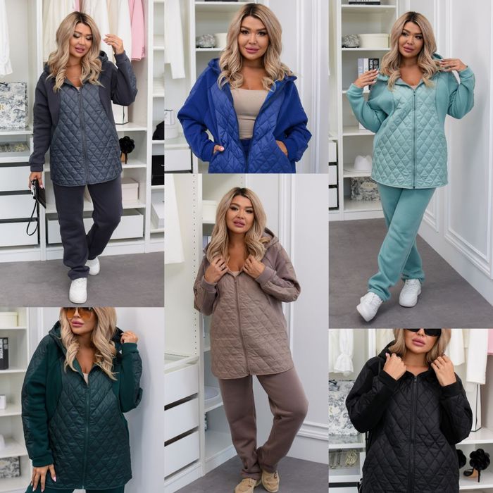 Теплий жіночій стьобаний костюм двійка : стьобана куртка та штани.48-6