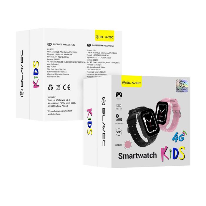 Blavec Smartwatch K-02 Kids Voice Call / GPS / 4G / SOS różowy