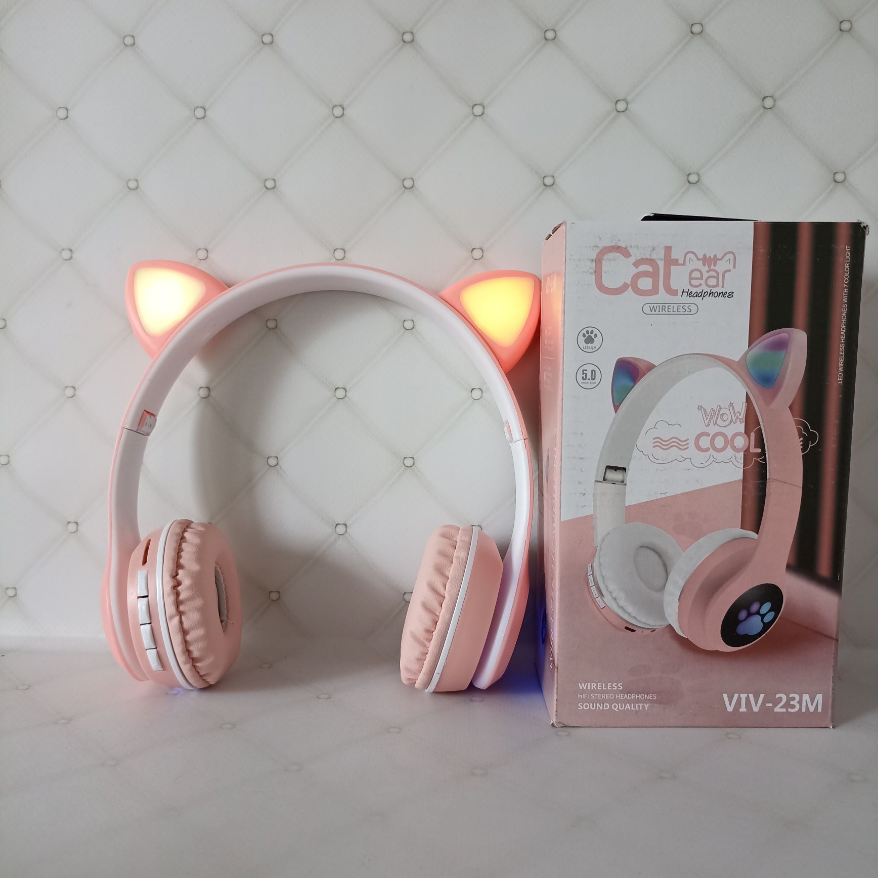 Дитячі блютуз Навушники з кошачими вушками Cat VIV-23M з підсвіткою