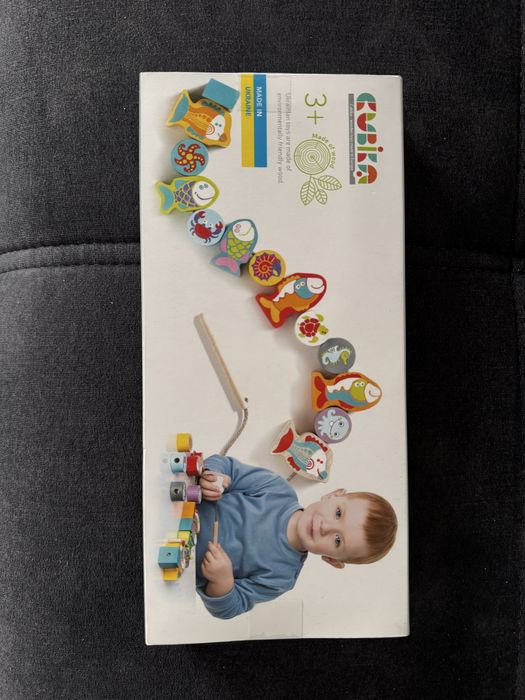 Klocki do Nawlekania Rybki Drewniane