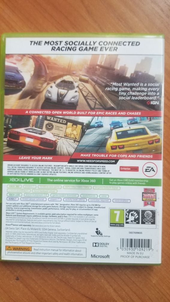 Need For Speed Most Wanted Kinect Xbox 360
