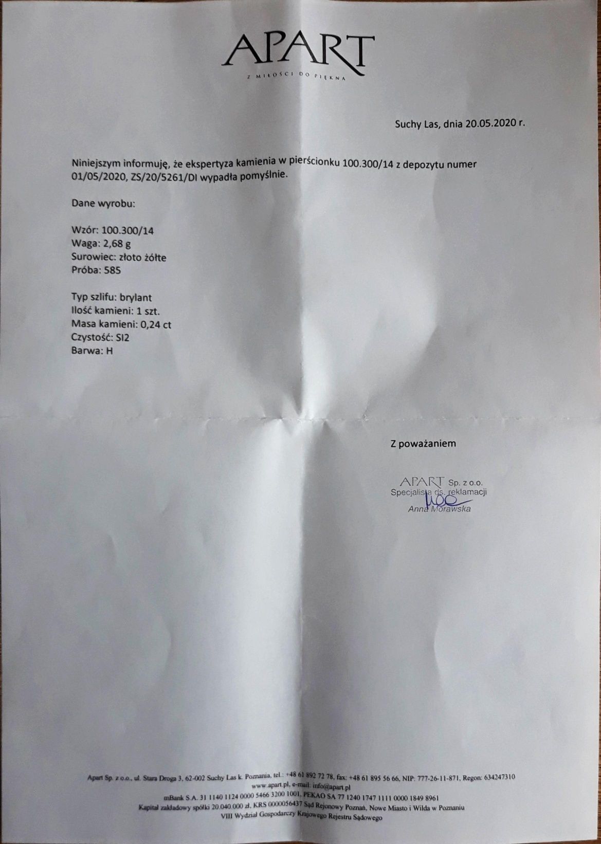 Nowy pierścionek z brylantem 0,24 ct