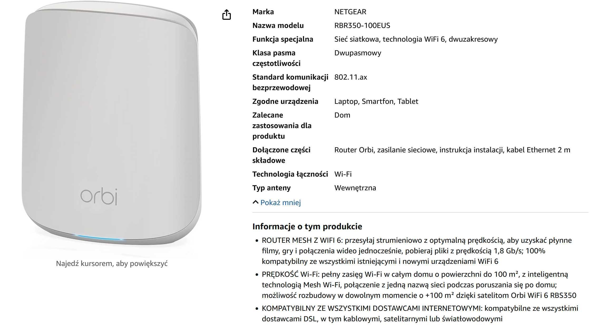 Netgear Orbi RBR350-100EUS Wifi Mesh (router + 2 satelity)